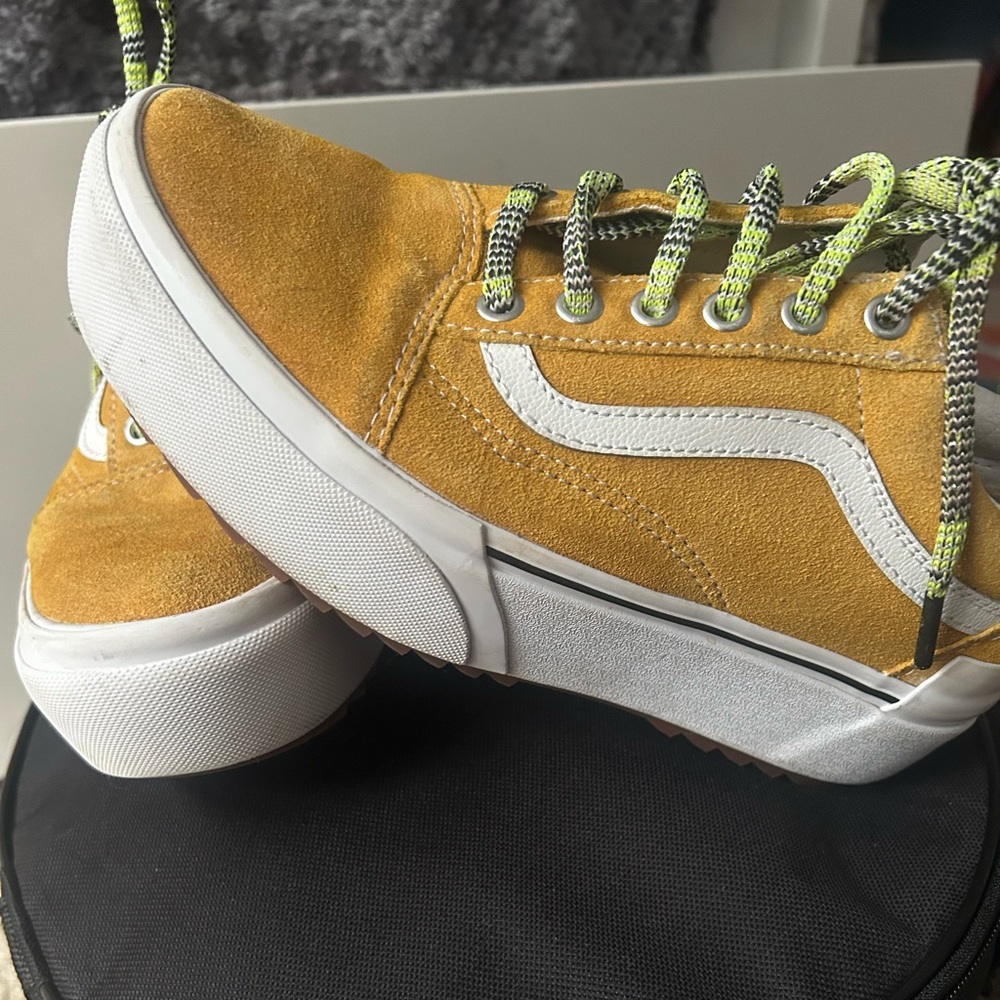 vans platform mustard suede sneakers